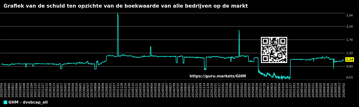 Grafiek van de schuld ten opzichte van de boekwaarde van alle bedrijven op de markt